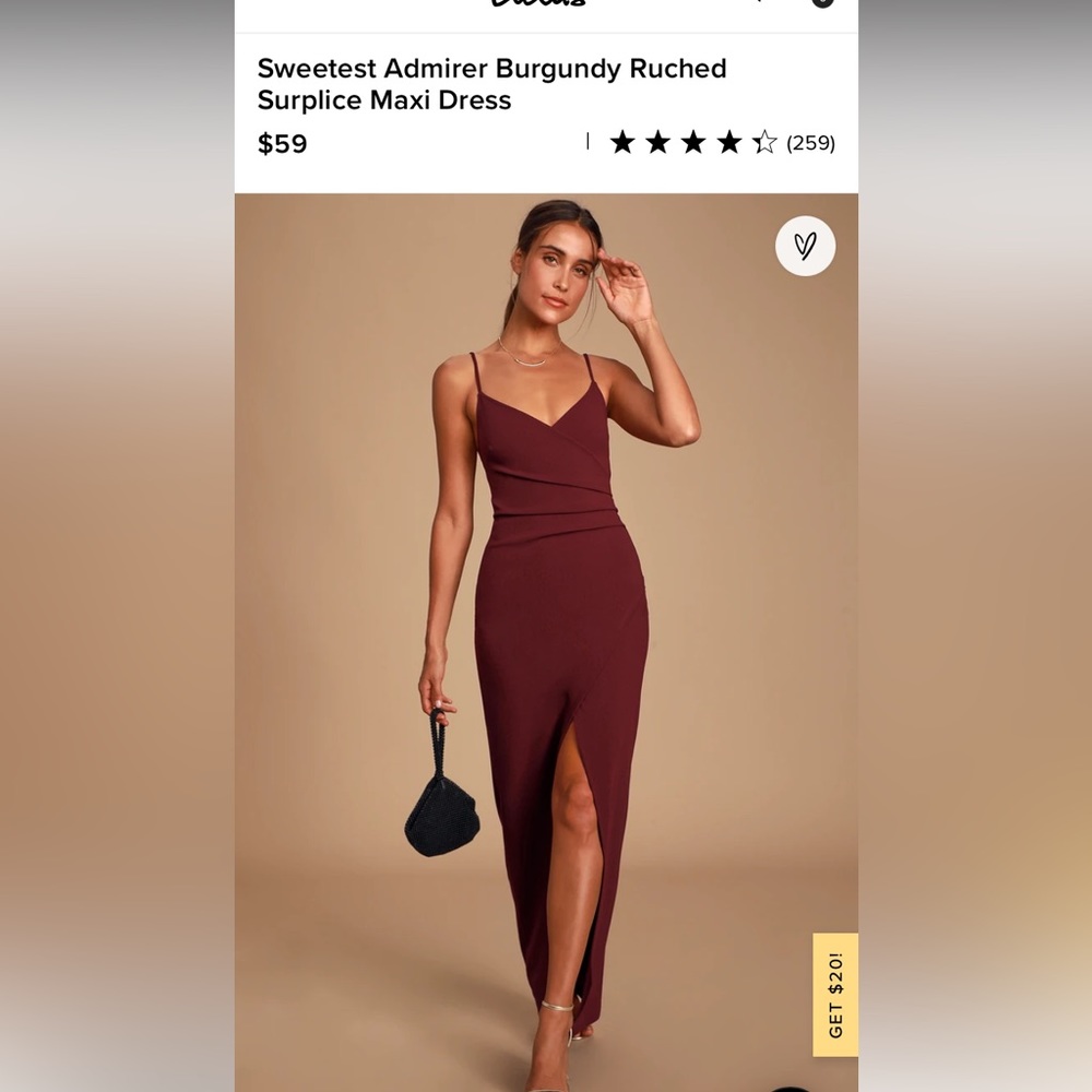 Lulus sweetest admirer burgundy ruched surplice maxi dress